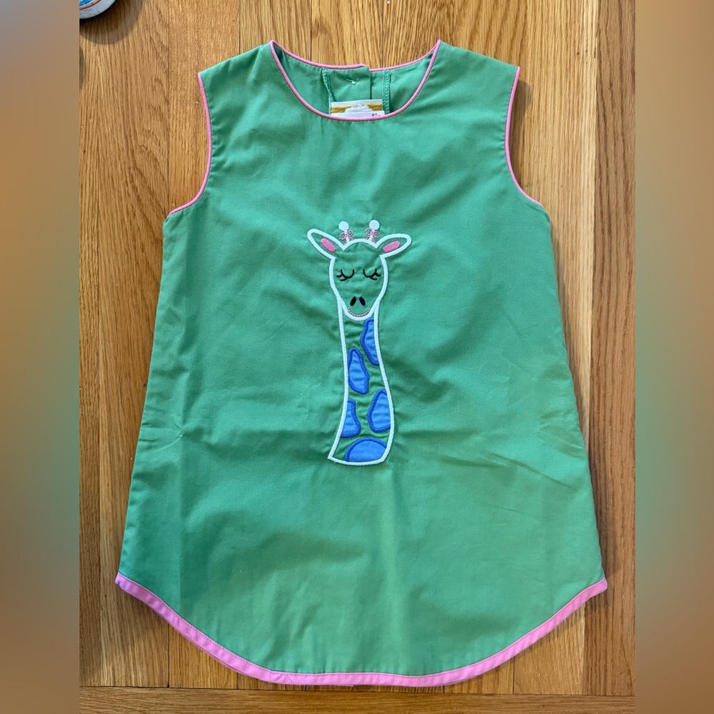 The Beaufort Bonnet Company Green Dress with Giraffe and Pink Trim